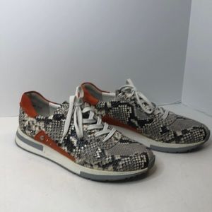 Paul Green snake Skin fashion sneakers, black/white with orange trim. Sz 9.5